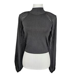 SHEIKE BLACK LONG-SLEEVE TOP – SIZE SMALL – SHEER SLEEVES – RIBBED BODICE